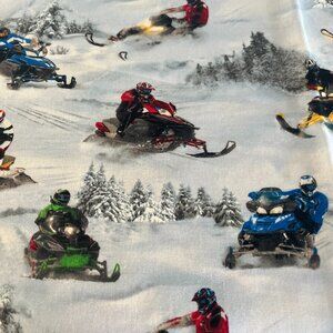Unique SNOWMOBILING on a SNOWY LANDSCAPE Background Handmade Cotton Pillowcase